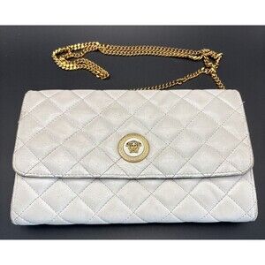 Versace Quilted Evening White Leather 2-Way Clutch Crossbody - Italy